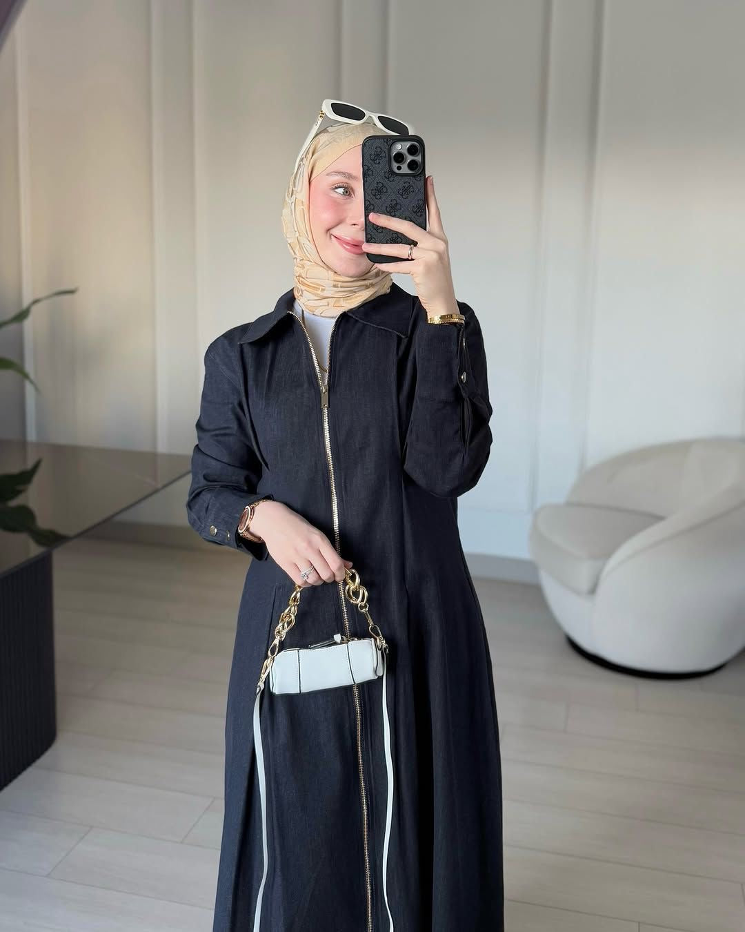 Black denim gown
