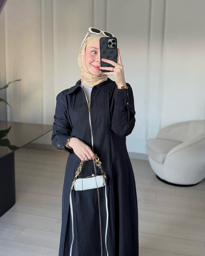Black denim gown