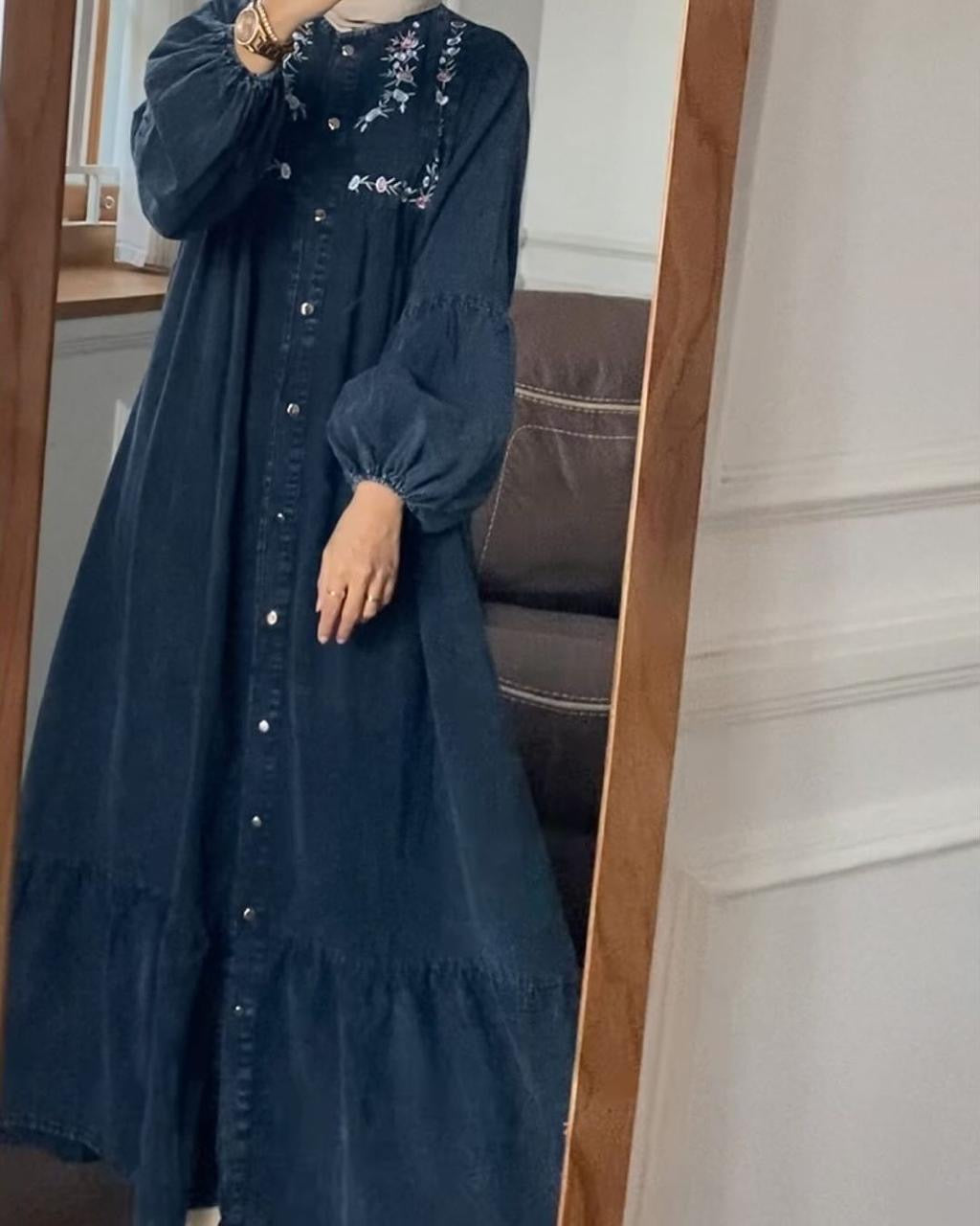 Denim embroidered gown