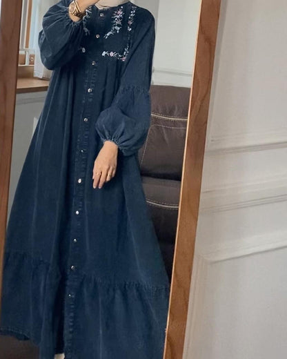 Denim embroidered gown