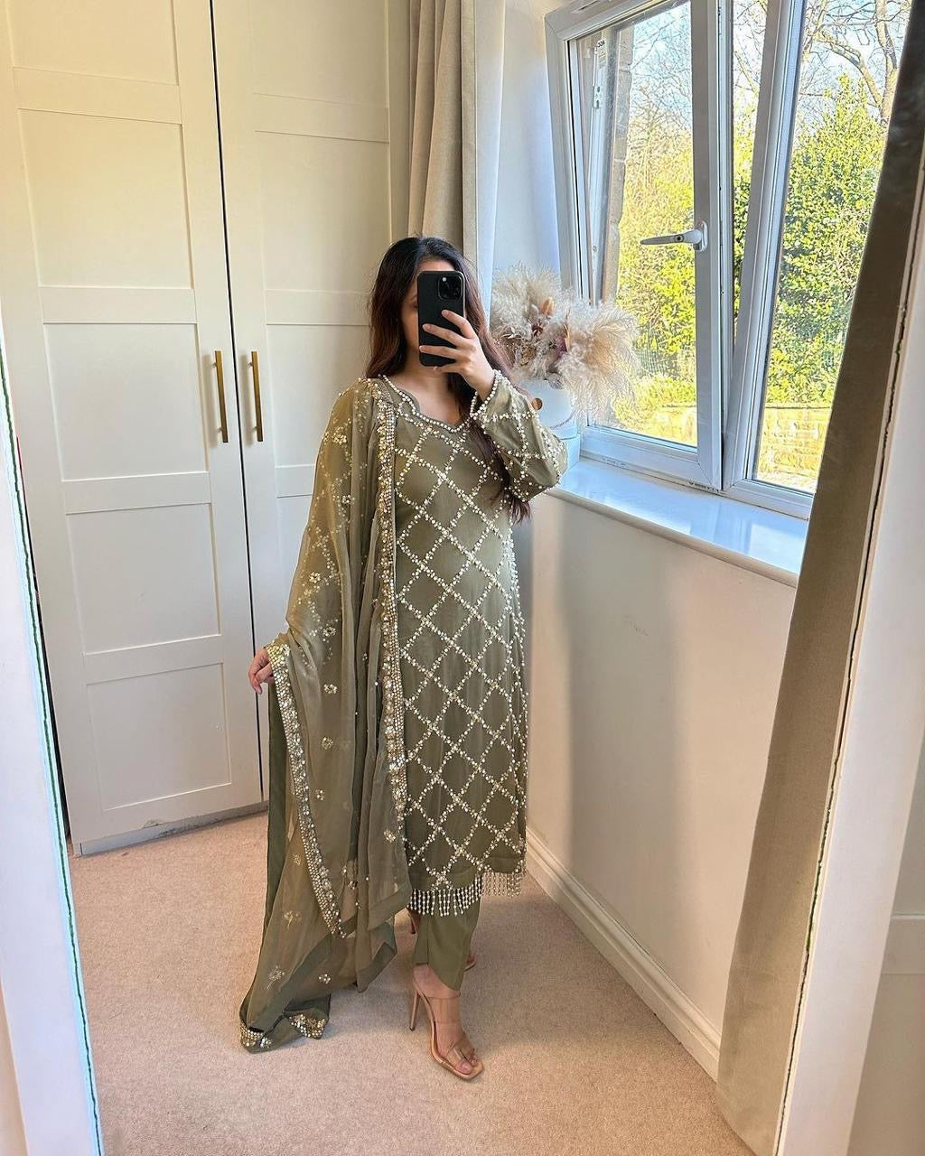 Designer sequence embroidered suite