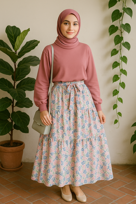 Banyan top and printed skirt