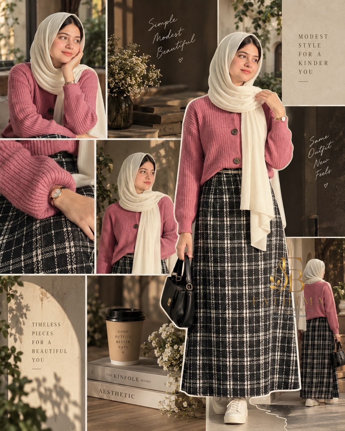 Rib top and check skirt