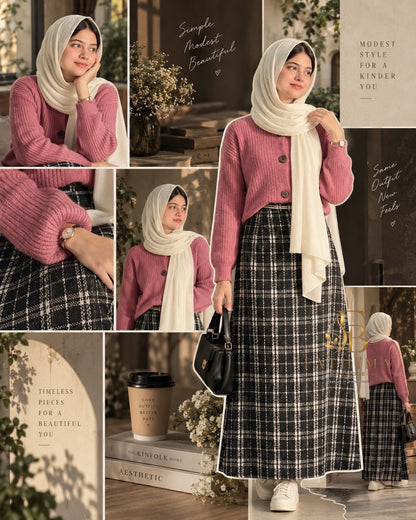 Rib top and check skirt