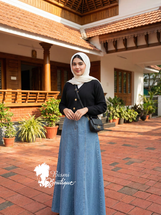 Rib top and denim skirt