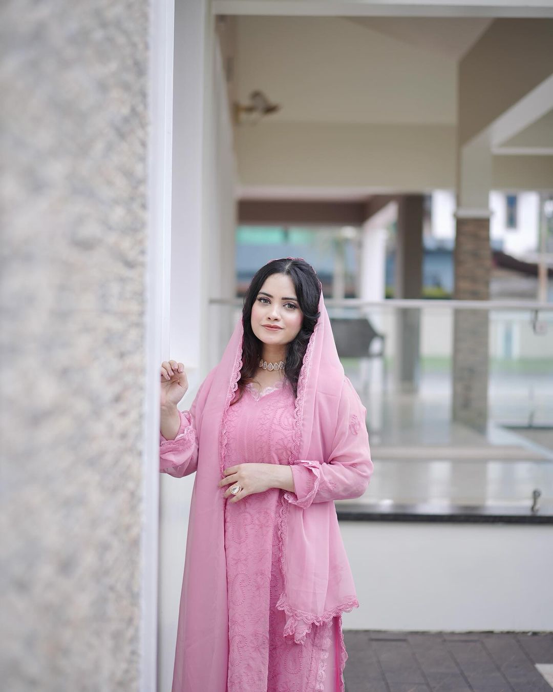 Cotton thread embroidered suite