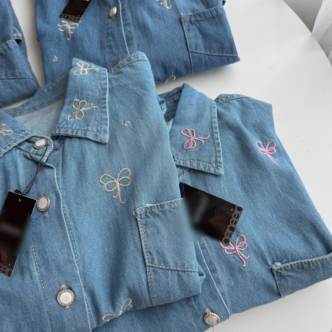 Denim embroidered top