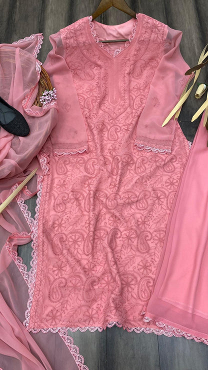 Cotton thread embroidered suite