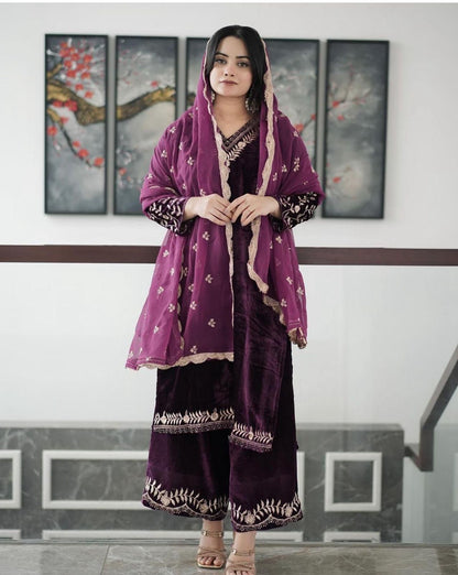 Velvet embroidered suite