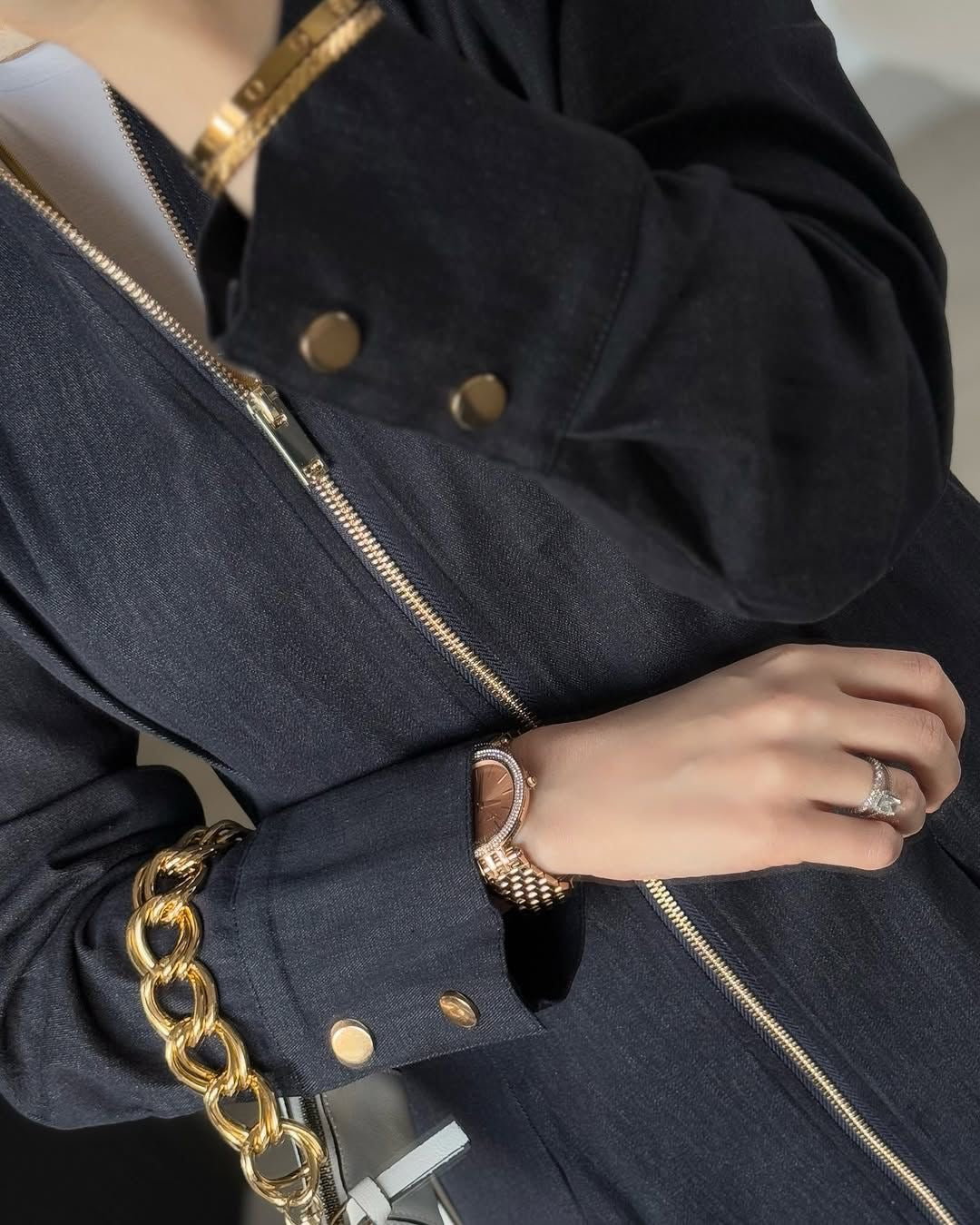 Black denim gown
