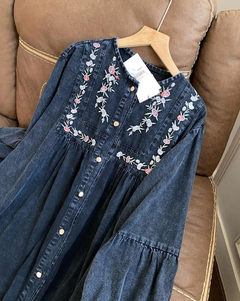Denim embroidered gown