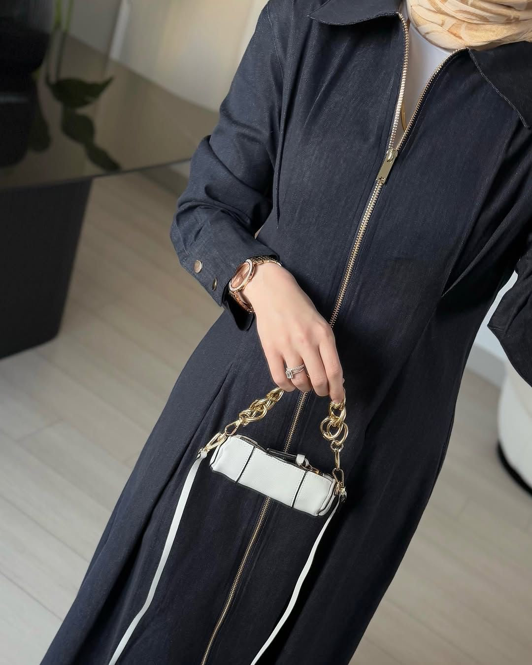 Black denim gown