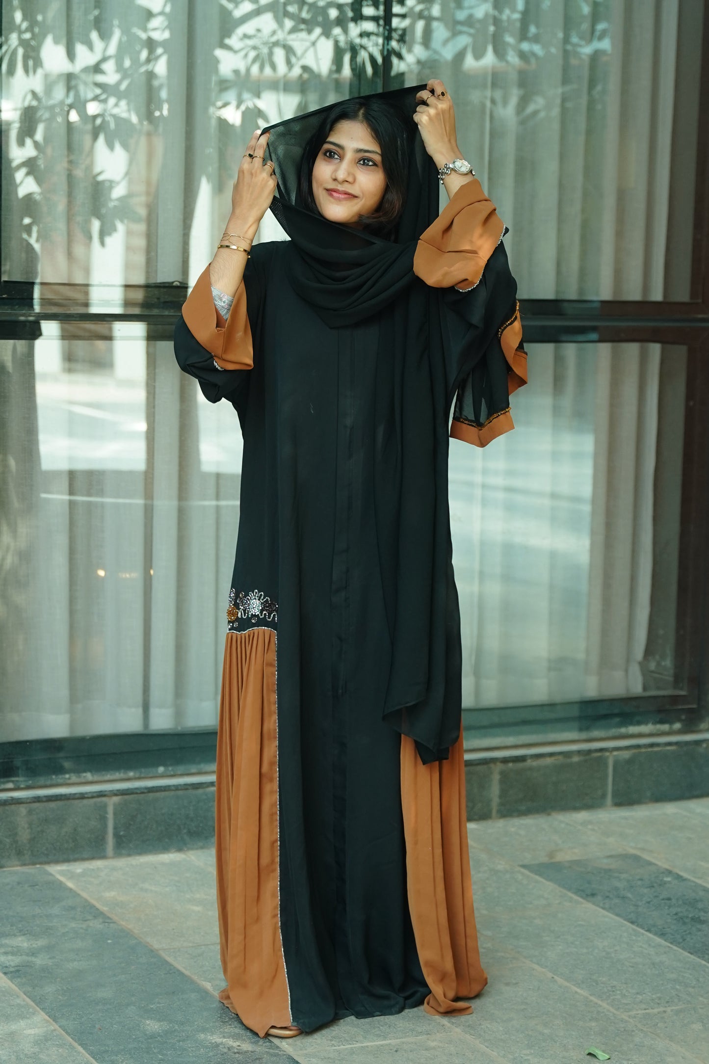 Handworked pleated abaya