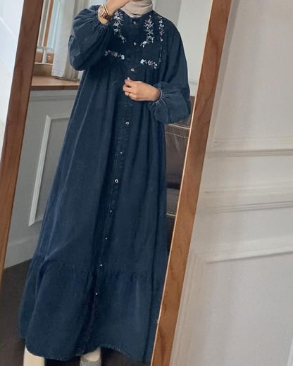 Denim embroidered gown