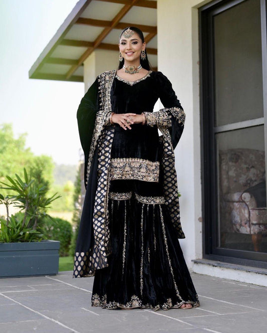 Velvet Sharara Suit