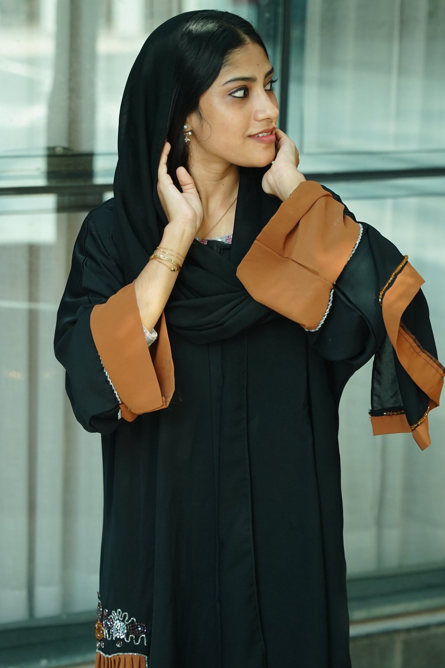 Handworked pleated abaya