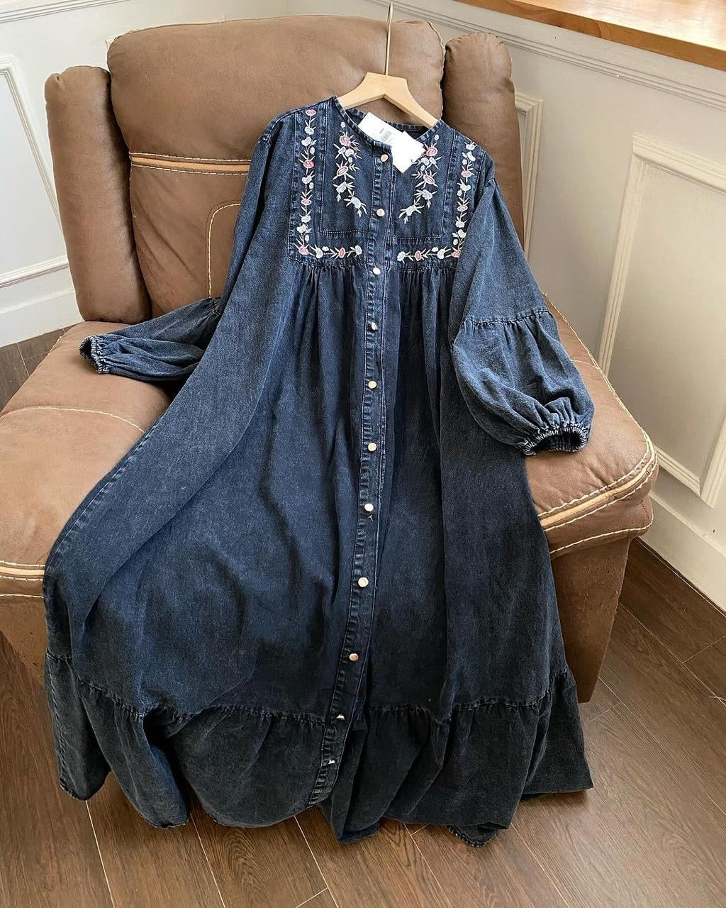 Denim embroidered gown