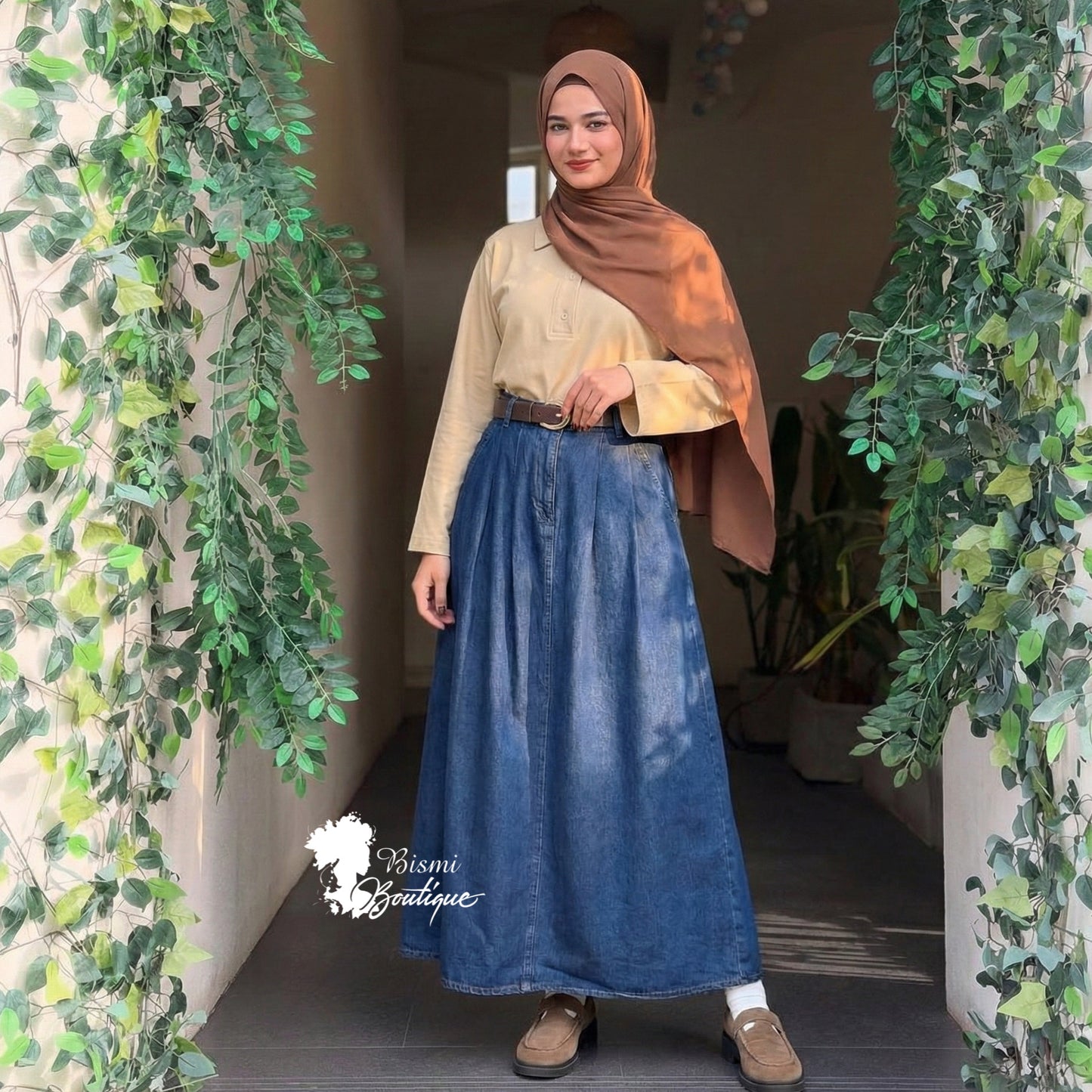 Rib Top and denim skirt