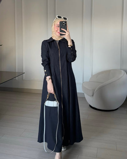 Black denim gown