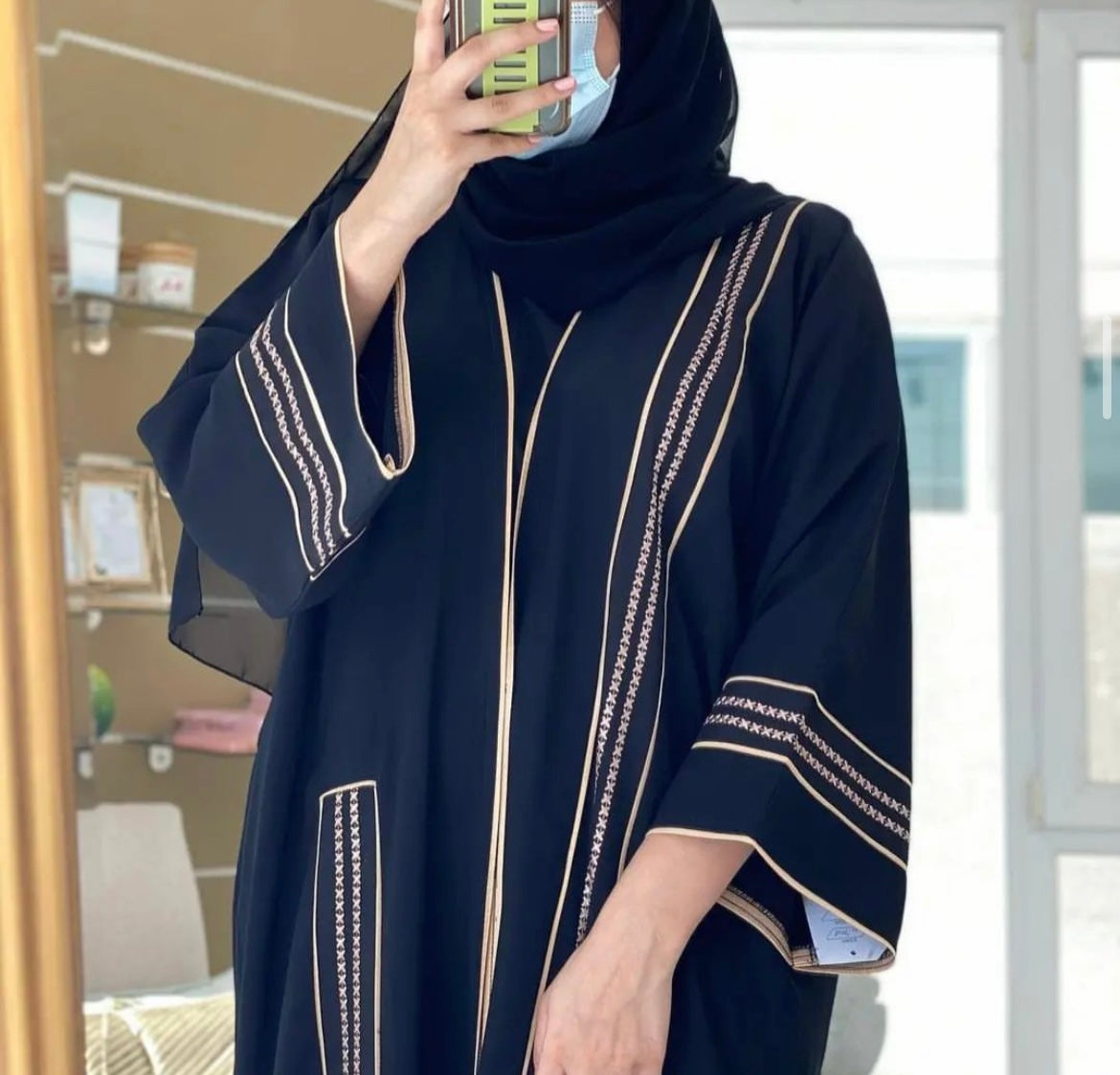 Embroidered piping abaya
