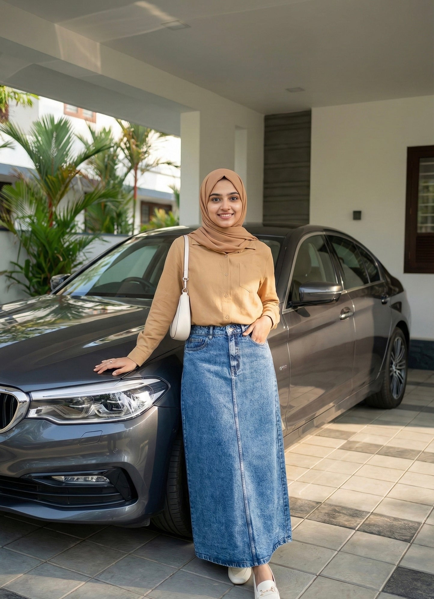 Cey top and denim skirt